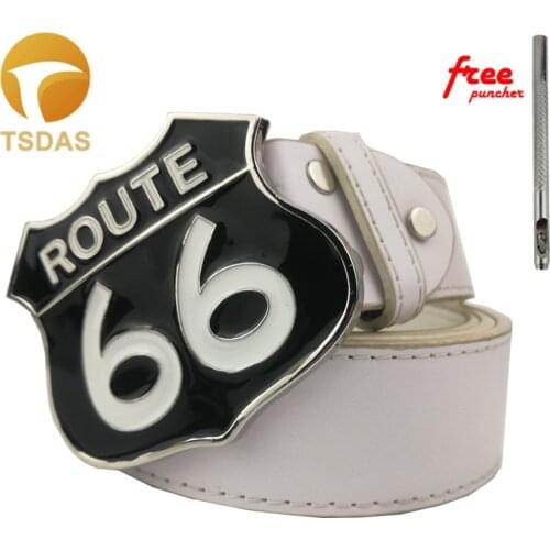Route 66 Fashion Belt Buckles Oval Metal Belt Buckle with Belt Men Jeans Accessories Fit 4cm Wide Belt