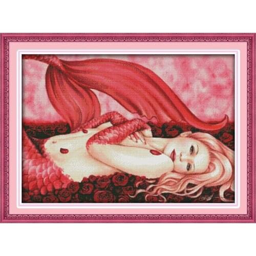 Mermaid DIY Cross Stitch Kits Embroidery, count printing cross stitch pattern Needlework Cotton Thread handmade wall decoration