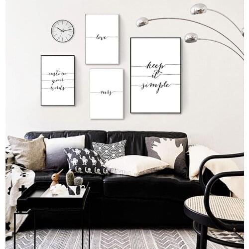 Wall Art Decor Picture Black and White Letter Canvas Painting Minimalist Home Decor Posters for Living Room Bedroom Dormitory