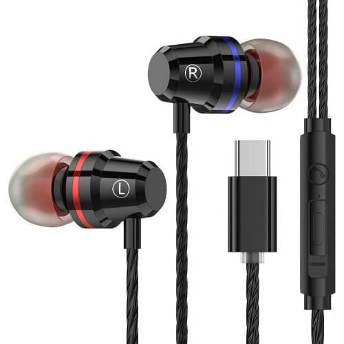 Kuulee earphone Type C Plug In-ear Sport Earphone Headset Earbuds Handfree High bass dual For Huawei P20 pro HTC with microphone