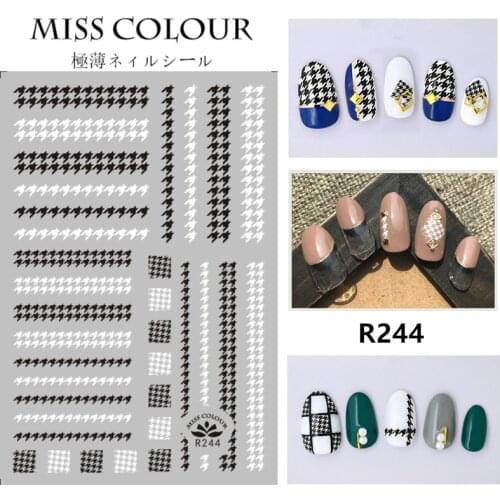 Newest R053 244 houndstooth design nail art sticker decal stamping back glue DIY nail decoration tools