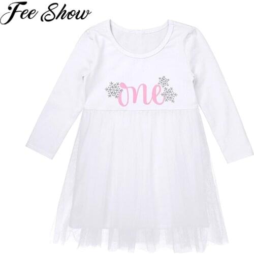 Newborn Baby 1st First Birthday Party Dress For Girls Tulle Tutu Dresses Letters One Print Princess Long Sleeve Baptism Dress