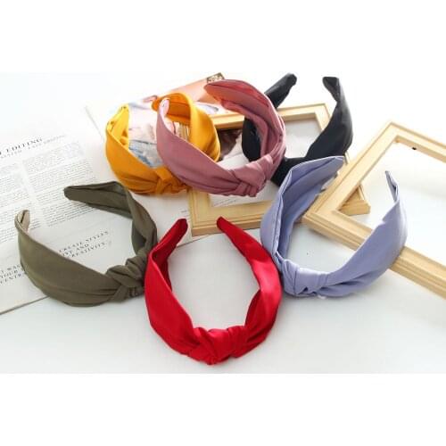 Women Solid Color Fabric Wide Hairband Headband Top Knotted Girls Retro Vintage Style Hair Hoop Accessories Lady Bezel Headdress