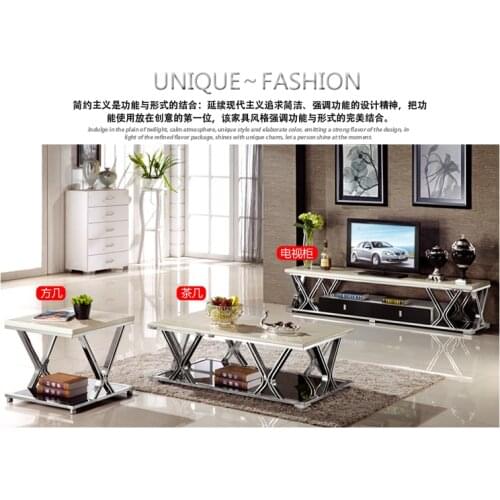 Gold Stainless steel TV Stand modern Living Room marble coffee table + tv led monitor stand +corner table mueble tv cabinet mesa