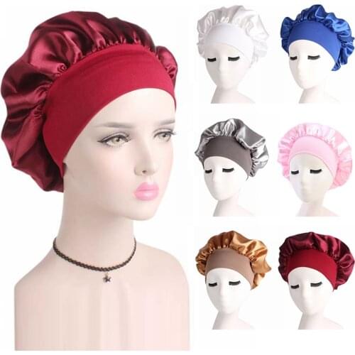 Adjustable Solid Satin Bonnet Hair Styling Cap Long Hair Care Women Night Sleep Hat Silk Head Wrap Shower Cap Hair Styling Tool
