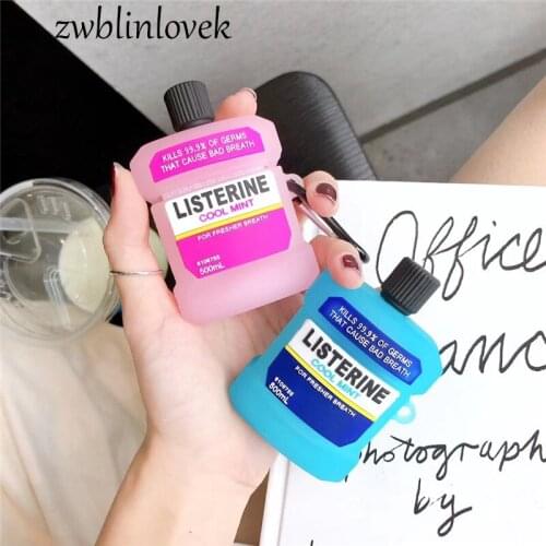 Cute mouth wash bottle 3d case for airpods 1 2 pro 3 charging soft silicone wireless bluetooth headset protect cover keyring