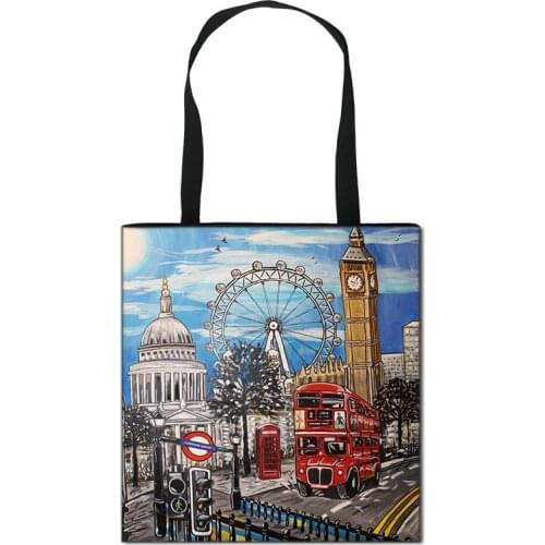 Effie Tower London Landscape Tote Handbag Women Lady Shopping Bag Girls High Capacity Travel Storage Bags Foldable Shoulder Bag