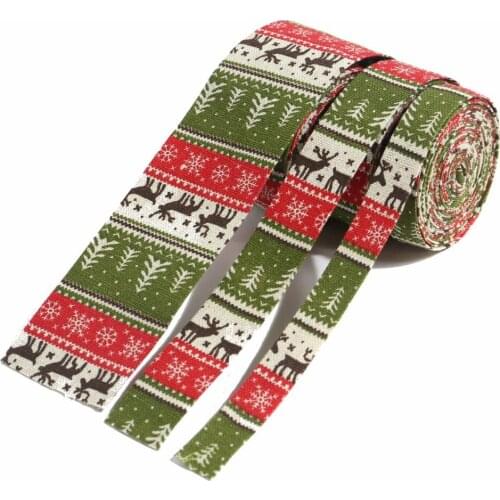 ZERZEEMOOY NEW 7/8Inch 1inch 2inch 4Yard/rolls Christmas Style Fabric Folding Ribbon Cotton Linen Dog Collars Lace Tree and deer