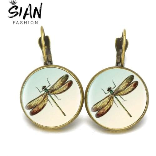 SIAN 2019 New Dragonfly Earrings Bronze Round Drop Dangle Earrings for Women Brand Spring Summer Style Insect Jewelry Wholesale