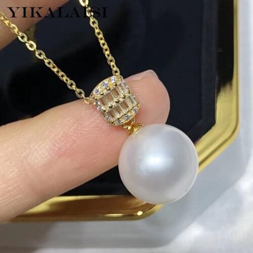 YIKALAISI New Arrivals 925 Sterling Silver Pendants Jewelry For Women 10-11mm Round Freshwater Pearl Pendants Necklaces