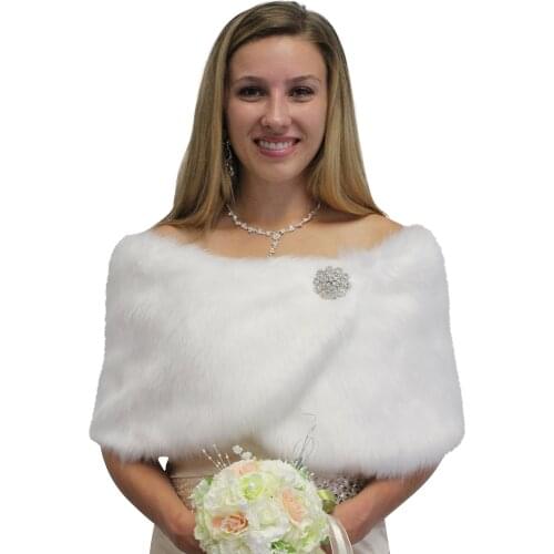 Womens Bridal Shawl Fur Wrap with Brooch Wedding Bolero Outerwear Accessories Urged Wrap Bride Formal Winter Cape Bride Shawl
