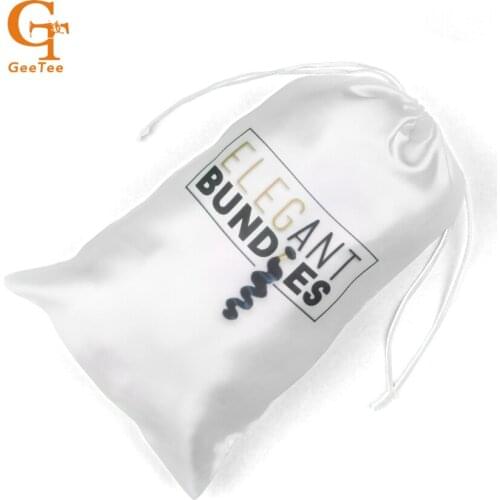 Custom Women Human Virgin Hair Extension Bundle packaging satin bags,OEM customized white background hair packing silk bags 10pc