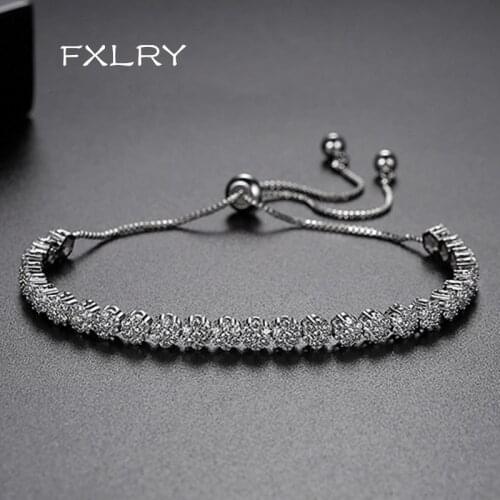FXLRY New White Colcor Cubic Zirconia Geometric Flowers Bracelet for Women Fashion Adjustable Bangles Jewelry Gift