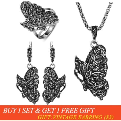 Womens Vintage Butterfly Jewelry Sets Retro Animal Jewelry Necklace And Earrings