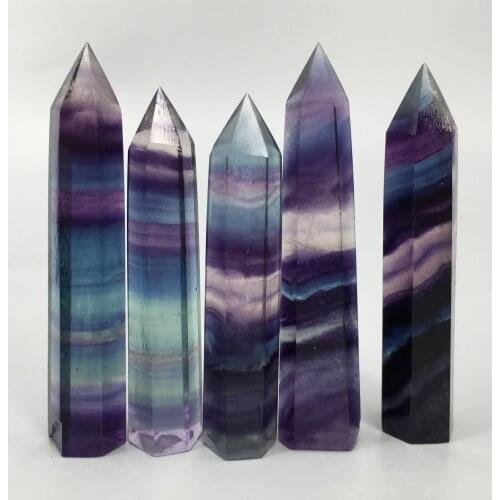 1PC natural rainbow fluorite obelisk quartz crystal Reiki wand tower point healing