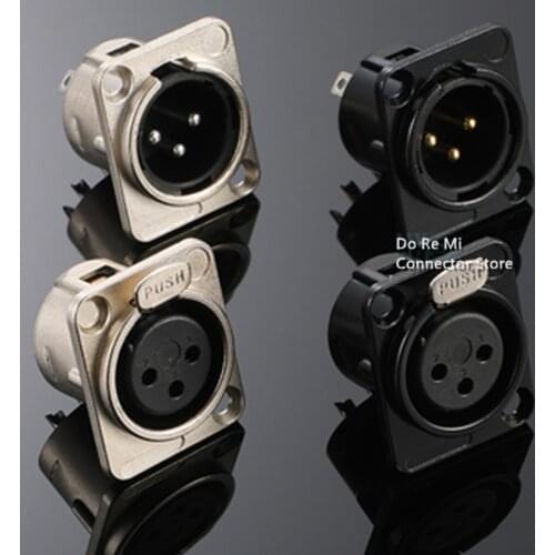 10pcs/lot 3 Pin XLR Male/Female Panel Mount Metal Shell Black gold plated 3 Poles XLR Socket Chassis MIC Microphone