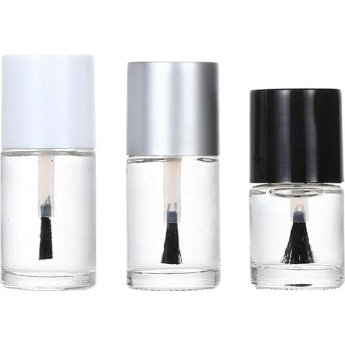 100pcs 10ml Clear glass nail polish empty bottle cylindrical silver lid nail polish filling bottle with brush cosmetic packaging