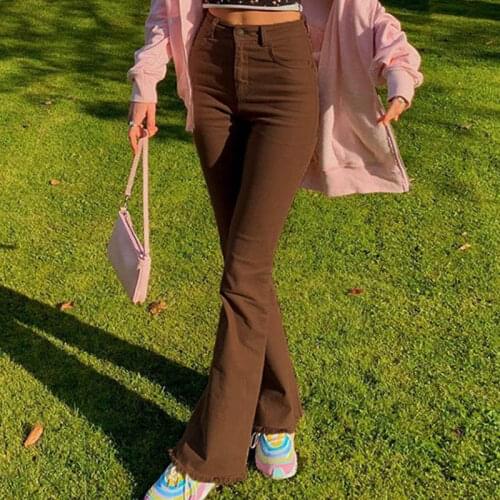 2021 Fashion Vintage Denim Pants Women Low Waisted Trouser Capris Womens Jeans Streetwear Black Flare Jeans For Girls Female