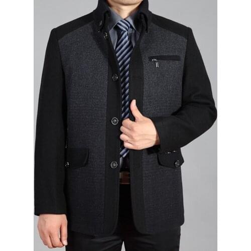 2021 Men Wool Jacket Autumn Woolen Coat Pea Сoat Winter Wool Blend Jacket Wool Coat Men Patchwork Korean Men Coat Stand Collar