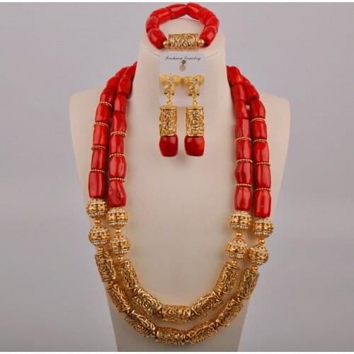 24inches Long Necklace African Coral Beads for Nigerian Wedding Bridal Set Red Coral Jewelry Set