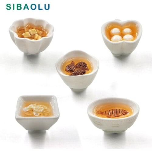 5pcs/set Chinese White Bowl Aritificial Food Snack miniature figurine Resin Craft home fairy garden decoration DIY accessories