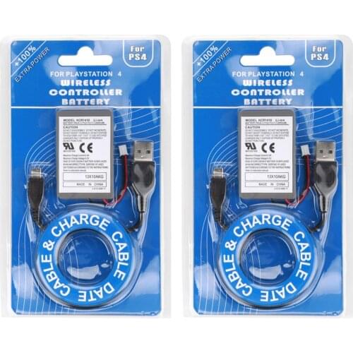 2Pcs 2000mAh battery Pack +USB Charger Cable for Sony PS4 PlayStatoin4 Dualshock4 Wireless controller Rechargeable Batteries