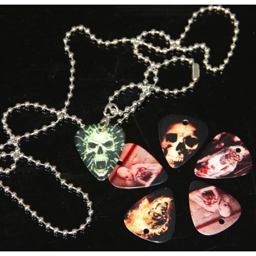 ALICE AP-6R2NL Rock Skull Fire Celluloid Bass Guitar Picks Set 6pcs/set with Metal Necklace