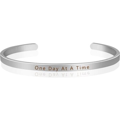 One Day At A Time Engraved Inspirational Positive Quote Bangles Cuff Bracelet Charm Bangles for Men Women Chic Accessories