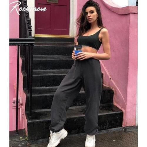 Rockmore Gray Harajuku High Waisted Trousers Women Jogger Hip Hop Pants Women Black Pencil Pants High Waist Joggers Sweatpants