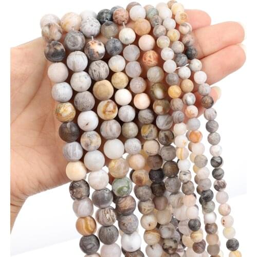 Natural Stone Beads Frosted Bamboo Leaf Agate Charm Round Loose Beads for Jewelry Making Needlework Bracelet DIY 4-12 MM
