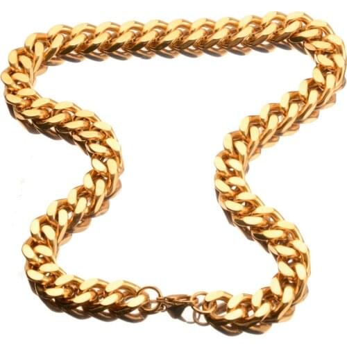 High Quality Stainless Steel Gold Cuban Curb Chain Mens Boys Biker Daily Jewelry Necklace Or Bracelet 15mm 7-40Inch Xmas Gift