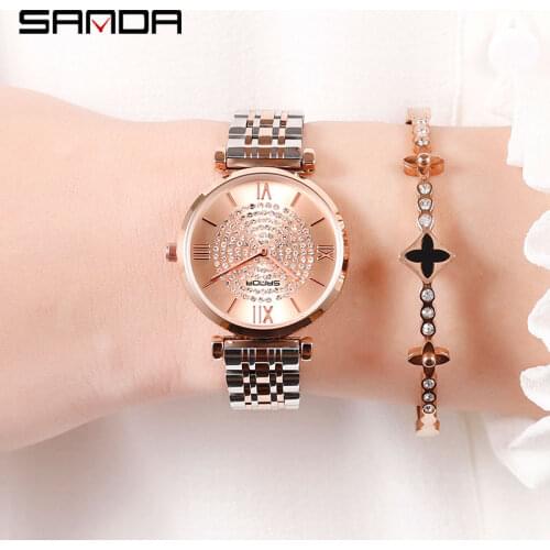 BASID Top Brand Luxury Elegant Rhinestone Women Watches Fashion Ladies Wristwatches Stainless Steel Female Stylish For Gifts