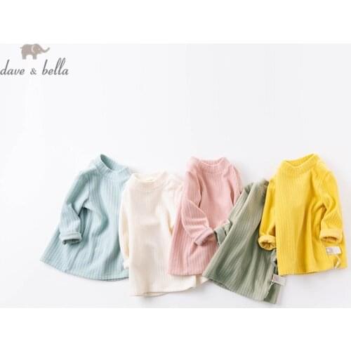 DB16023 dave bella winter baby girls cute solid T-shirt children tops girl kids fashion tees