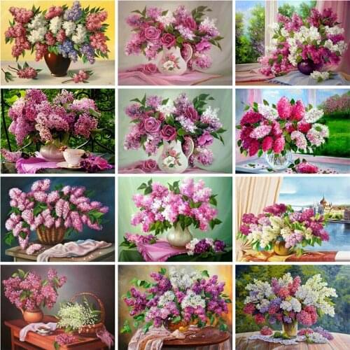 EverShine Diamond Embroidery Full Square Lilac Mosaic Kits Diamond Mosaic Flower Cross Stitch Vase DIY Art Painting Wall Decor