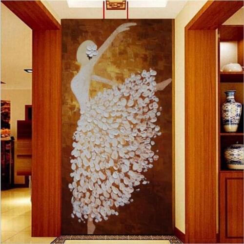 Photo 3D Non-woven Fabric Wallpapers Hallway Murals Ballerina girl Oil painting Home Decor Living Room Bedroom Door Decoration