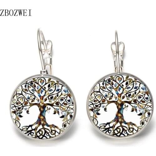 Heat! Tree of Life Flower Stud Earrings Retro Tree of Life Convex Glass Earrings Womens Jewelry