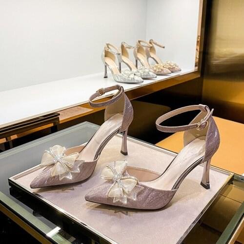 HKXN Sweet High Heels Butterfly Flower Rhinestone Bridesmaid Wedding Shoes Pumps Large Size 41-43 Shoes Women Stripper Heels