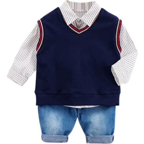 Boys Clothing Sets Cotton Long Sleeve Bowti Vest Pants Casual Suit