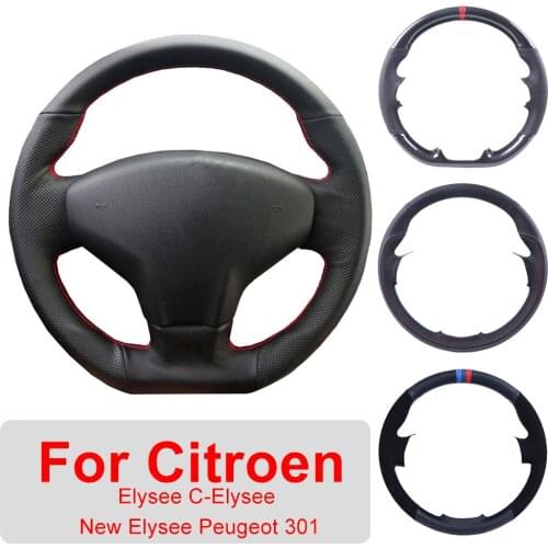Customized Car Steering Wheel Cover For Citroen Elysee C-Elysee New Elysee Peugeot 301 2013-2016 Yeti Leather Protective Wrap