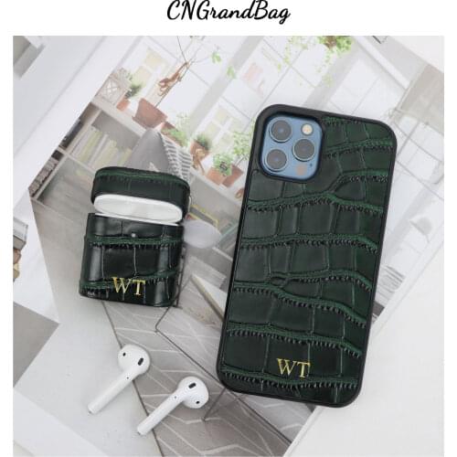 Customized Crocodile Pattern Leather Case For Airpods 1 2 pro Protective Cover For Airpods Leather Cover For Iphone 11 12 ProMax