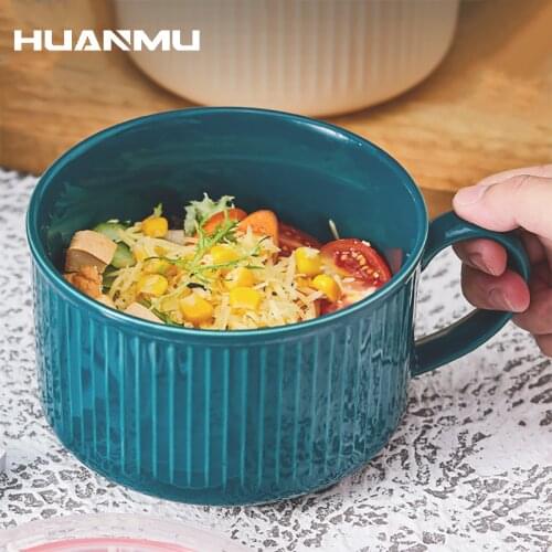 Ceramic Large-Capacity Mug Fresh-Keeping Noodle Bowl Nordic Minimalist Breakfast Milk Coffee Oatmeal Cup With Lid Espresso 2021