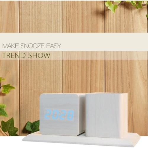 Creative Student Gift Penholder Alarm Clock Multi Function Lazy Electronic Clock Home Wood Clock