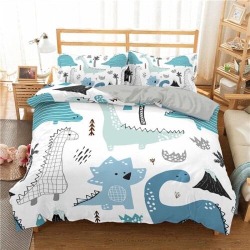 Hot Selling 3d Dinosaur Family Bedding Set For Kids Cartoon Printed Bed Cover Single Boys Duvet Cover Set Single Size Bedclothes