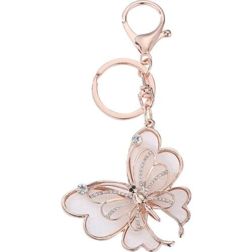 Hot Cute Design Crystal Rhinestone Butterfly Key Ring Charm Pendant Bag Purse Key Chain Car Bag Accessory