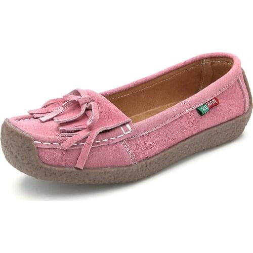 Fashion Summer Womens Shoes Leather Woman Flat Loafers Bowknot Female Sneakers Shallow Cowhide Tassel Ladies Shoe Large Size 42