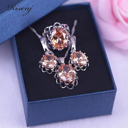 Lovely Gift Jewelry Sets for Wedding Engagement 925 Sterling Silver Top Cubic Zircon Women Earrings Pendant Necklace Ring
