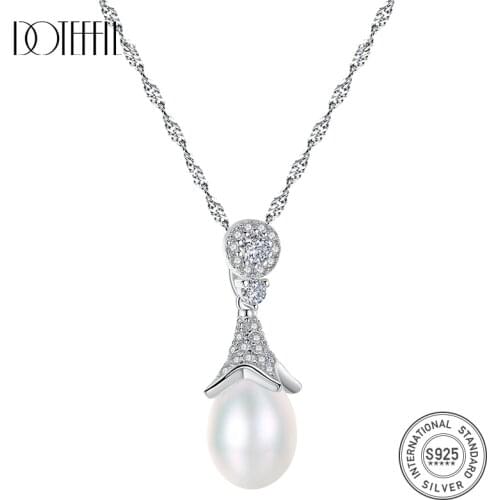 DOTEFFIL New 925 Silver Pearl Necklace Natural Freshwater Pearl 9-9.5MM Pendant Necklace Pearl Luxury Jewelry Women Gift Party