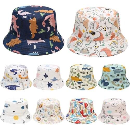 2021 Korean New Cute Dinosaur Print Baby Hat Cartoon Cotton Bucket Hat Kids Spring&Summer Sun Cap 52cm Basin Hat Fisherman Hat