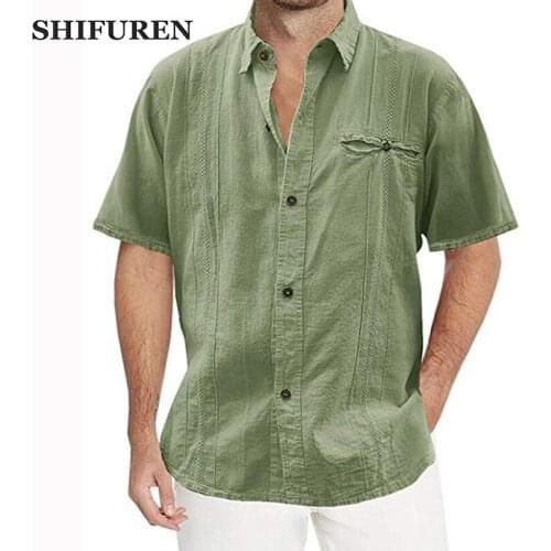 SHIFUREN Summer 2020 Men Short Sleeve Casual Button Down Shirts Soft Breathable camisas hombre Streetwear Tops Plus Size M-XXXL