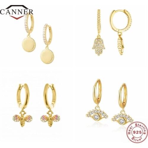 CANNER Luxury Fashion 925 Sterling Silver Hoop Earrings for Women Zircon Piercing Earring Earings Silver Jewelry Pendientes